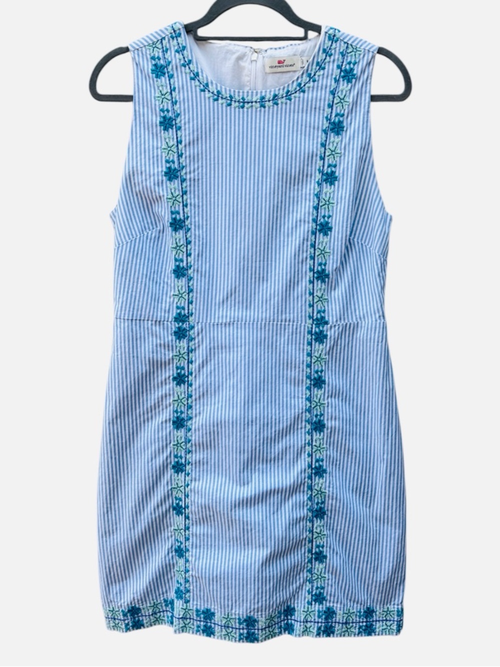Vineyard Vines Size 8 Pop Embroidered Blue Multi Floral Stripe Mini Sheath Dress - Picture 4 of 10
